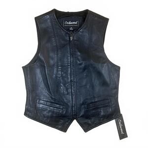 Oakwood Men's Leather Vest Black Size Small Vintage